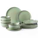 GBHOME Ceramic Dinnerware Sets for 6, 18 Pieces Stoneware Plates and Bowls Sets, Chip and Scratch Resistant Dishes, Dishwasher & Microwave Safe-Pastel Green