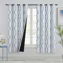 100% Blackout Curtains 54 Inches Long for Bedroom, Blue Grey on White Moroccan Geometric Patterned Window Curtain for Living Room, Farmhouse Thermal Insulated Drapes Grommet Top 2 Panels