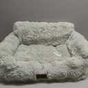 ZOMISIA Cat Couch Bed for Indoor Cats-Orthopedic Cat Sofa with Supportive Egg Foam, Fluffy Cute Faux Fur Removable Washable Cover and Non-Slip Bottom, Sage Green