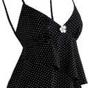 Verdusa Women's Polka Dots Ruffle Layered Camisole Tops Metal Flower Babydoll Tops (Black, XS)