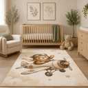 ICE ARMOR 5' x 7' Vintage Teddy Bear Pilot Area Rug, Watercolor Airplane Aviation Nursery Kids Bedroom Playroom Decor, Non-Slip Silicone Backing Low Pile Indoor Carpet