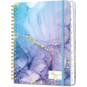 2026 Planner, A5 Weekly and Monthly Planners with Tabs, Spiral Bound Daily Calendar 2026 Planner, Agenda Organizers from Jan. to Dec., Hardcover Habit Tracker Journal 6.18" x 8.5"(Blue Marble)