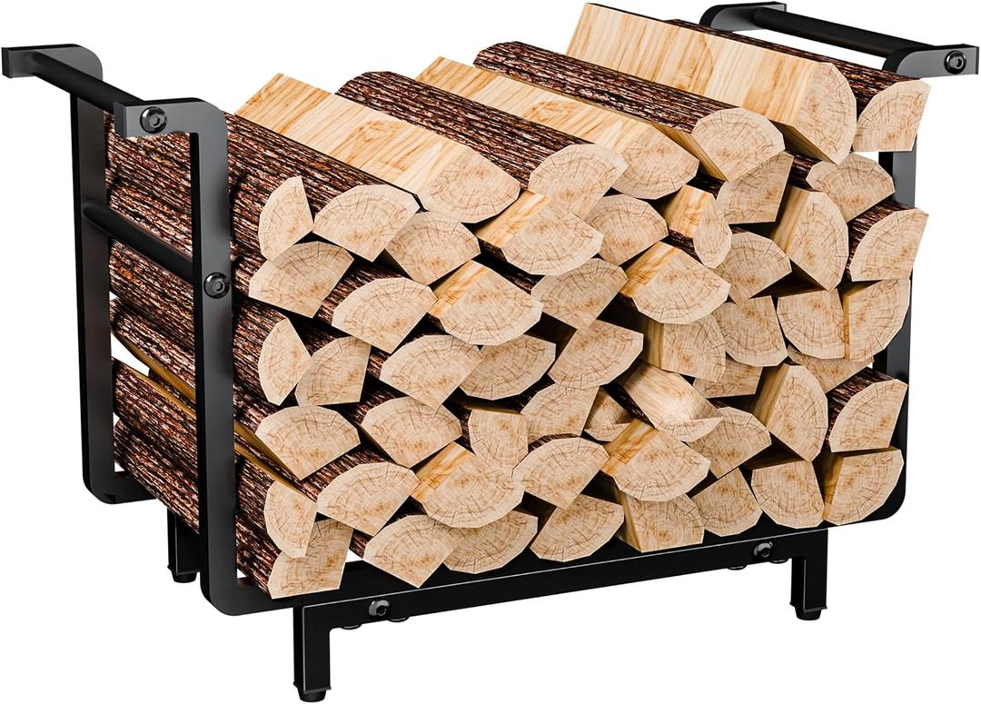 FNBAR Firewood Rack Outdoor&Indoor, Wood Storage, Firewood Holder for Fireplace, Patio, Garden, Supports Up to 300lb, Small Firewood Rack, Black