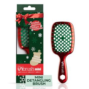 UNbrush Mini Holiday Hair Brush for Pain-Free Brushing On All Wet/Dry Hair Types (Poinsetta Red)