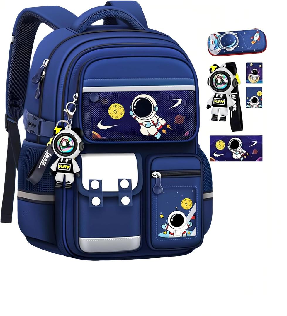 Kids Backpack for Kids, Lightweight Waterproof Blue Backpack for School, Astronaut-themed Kindergarten Elementary School Kids Students Girls and Boys Backpack Includes astronaut-themed accessories