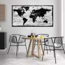 Black White World Map Canvas Wall Art for Living Room Large Office Canvas Artwork Decor Framed for Kitchen Bedroom-20 x40
