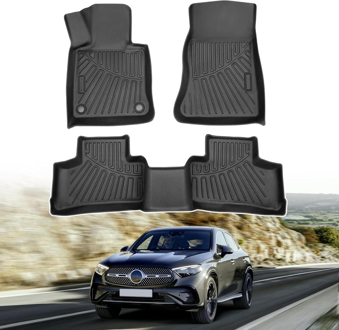 Powerty Floor Mats for 2023 2024 2025 Mercedes Benz GLC?GLC 300?GLC 350e?4Matic Accessories All Weather Floor Liner 3D TPE 1st & 2nd Row Floor Mat Heavy-Duty Floor Liners