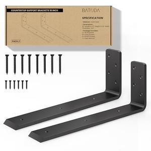 Countertop Support Bracket 3/8" Thick Heavy Duty Shelf Bracket 2 Pack 18 in L Shape Shelf Bracket for Granite Quartz Wood Laminate Countertop (18" x 8" x 2.5