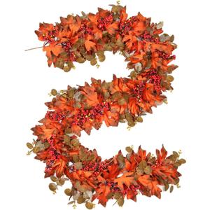 Fall Garland with Maple Leaf, Fall Decor for Wedding Home Mantle, 5.9Ft Harvest Festival Thanksgiving Halloween Garland Leaves Decorations, Artificial Foliage Garlands for Autumn Indoor Outdoor Dcor
