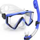 Greatever Snorkel Set Pano 3 Window Snorkel Mask Adult, Panoramic Wide View, Anti-Fog Scuba Diving Mask, Anti-Leak Snorkel Goggles Dry Top Snorkel, Professional Snorkeling Gear for Adults