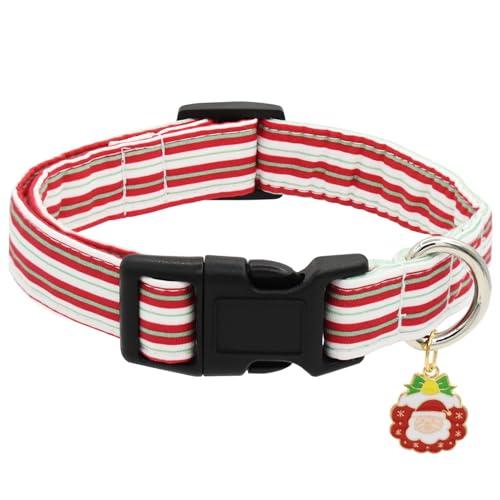 Bubblepup Christmas Dog Collar, Soft Cotton Pet Collars Red Stripe Dog Collars for  Dogs,small