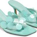 Black Flip Flop Heels Sandals for Women with Plastic Disc Straps Comfortable Slip on Open Toe Kitten Heel Thong Sandal Casual Summer Dressy Shoes (9, Light Green)