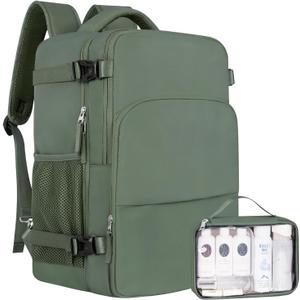 Sinaliy Personal Item Backpack, Carry on Travel Backpack with Multi-Pockets, Waterproof Casual College 16inch Laptop Backpack for Men Women, Army Green