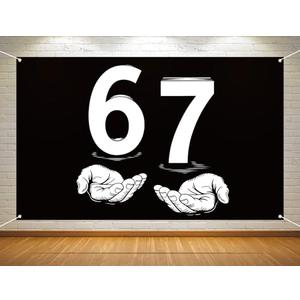 Heyfary Funny 67 Meme Photo Booth Backdrop 6 7 Six Seven Birthday Party Decoration Winter Holiday Background Banner Wall Decor (Black-1, 3.6×5.9ft)