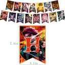 132Pcs Demon-themed birthday party decorations and party supplies,cake toppers, spiral hangings, dinner plates, tablecloths,stickers,