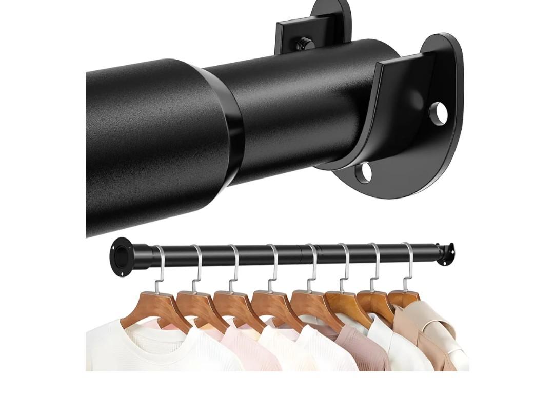 Mavivegue Closet Rod, 17 to 84 Inch Adjustable Closet Rods for Hanging Clothes, Heavy Duty Tension Rod, Black Curtain Rod, for Closet, Wardrobes, Bathroom, Laundry