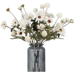 IPOPU 8PCS White Chrysanthemum Flowers Artificial Pompom Mums with Daisy Flowers Artificial Chrysanth Faux Wildflowers Fake Daisies for Home Table Bridal Shower Party Decorations (White)