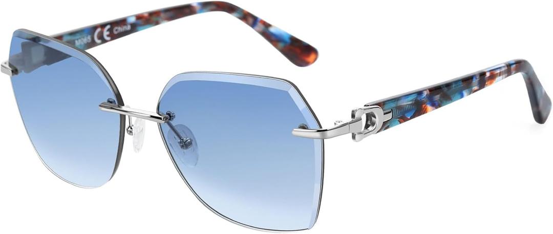 ZENOTTIC Oversized Rimless Sunglasses for Women Geometric Diamond Cutting Gradient Lens UV Protection Fashion Shades Trendy (Blue)