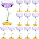 12 Pcs Purple Plastic Ribbed Coupe Glasses Detachable 7oz Flower Cocktail Glasses Modern Wavy Plastic Cocktail Coupes Disposable Martini Glasses Mimosa Glassware champagne goblets (12, Purple)