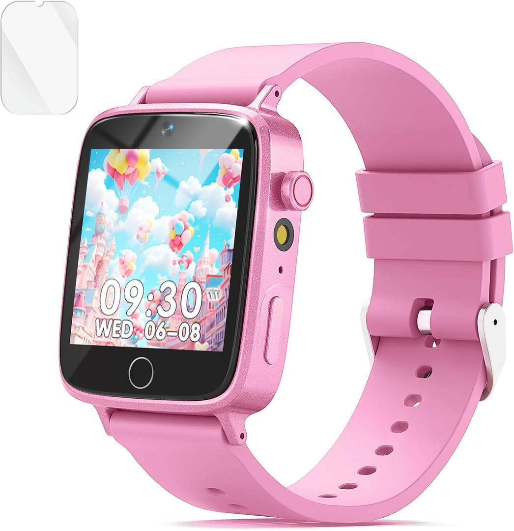 NBKLS Kids Smart Watch for Girls with 1.54" HD Touch Screen, Selfie Camera & Video, 26 Puzzle Games, Flashlight, Music Player, Pedometer, Kids Watch Birthday for Girls Ages 3-12 (Salmon Pink)