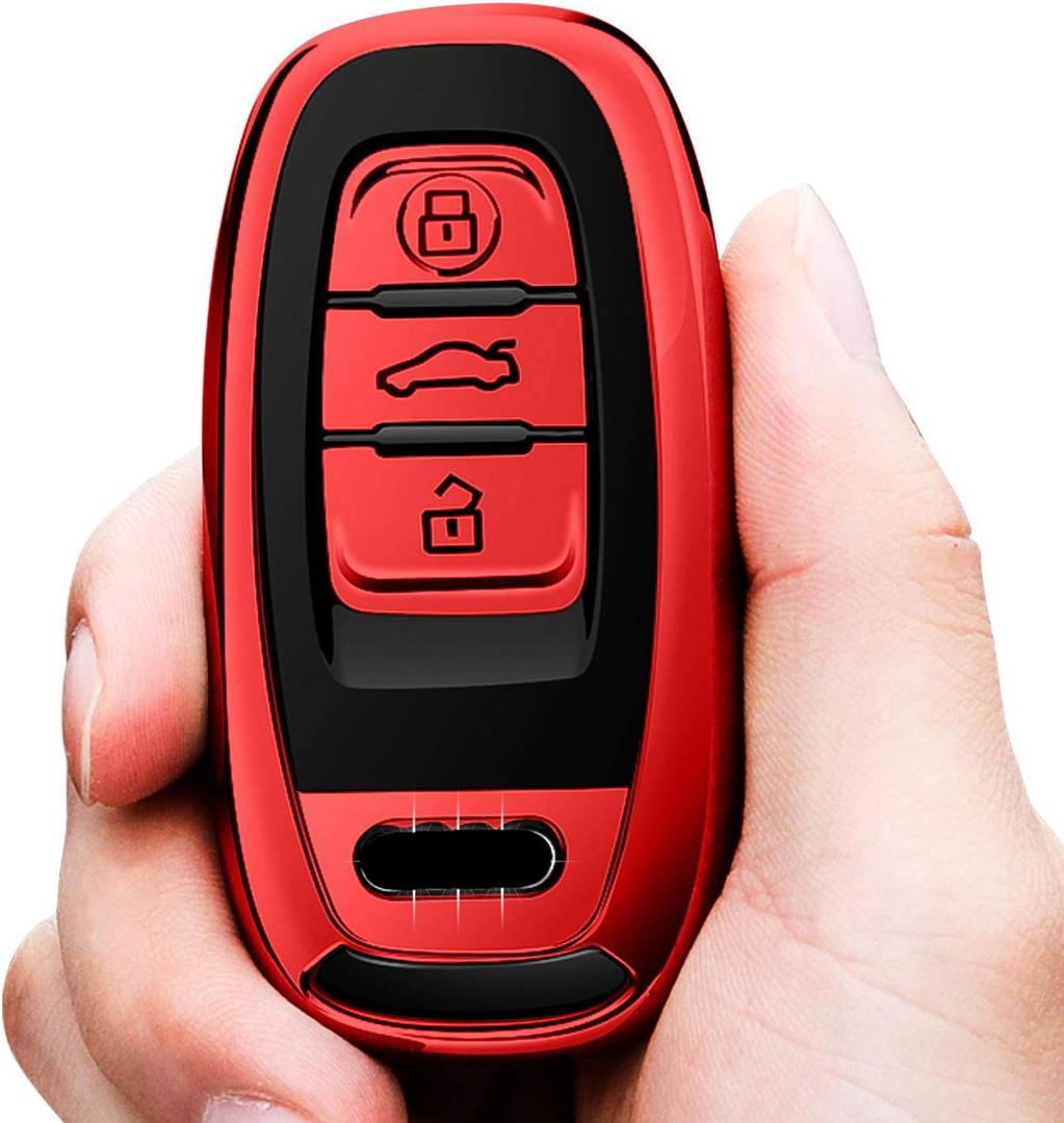 Tukellen for Audi Key Fob Cover Case,Premium Soft TPU 360 Degree Full Protection Key Shell Key Case Compatible with Audi R8 Q5 Q7 S3 S4 S5 S6 S7 S8 SQ5 RS5 RS7 A4 A5 A6 A7 A8 Keyless Entry(Red)