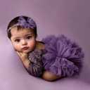 Newborn Photography Outfits Girl, Baby Girl Photoshoot Props, Lace Romper with Headband for 0-3 Months Newborn (Purple)