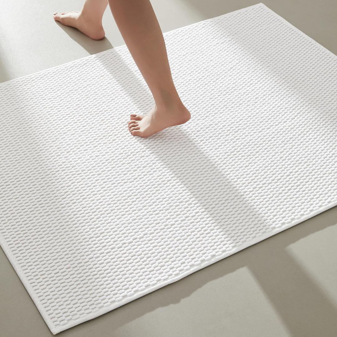 TYUU Large Bathroom Rugs Non Slip Washable Bath Rugs Super Absorbent Bathroom Rug Thin Quick Dry Low Pile Bath Mats, White 36"x48"