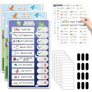 3 in 1 Bedtime/Morning/Daily Routine Chart for Kids, Magnetic Chore Chart for Kids with Cute Chore Stickers, Visual Schedule for Kids with Autism, Cute to Do List Checklist for Kids