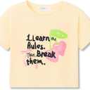 Dvenki Girls Graphics Crop Short Sleeve Crewneck Tee Size 16-18 | soft cotton blend fabric, cropped short hem, fun graphic print, casual summer tops for school and vacation (16-18)