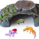 Resin Reptile Hide Cave,Leopard Gecko Cave Hideout Reptiles Habitat Tree Stump Decor Lizard Tank Climbing Ramp Basking Platform Accessories for Gecko Hermit Crab Small Turtle Frog Spider Scorpion