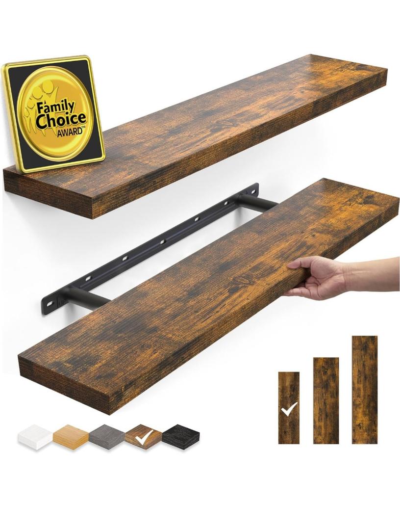 BAYKA Floating Shelves, 22.5 inches Rustic Wood Wall Shelves for Bathroom，Bedroom, Living Room, Kitchen & Book, Hanging Display Decor Organization Shelf with 22 lbs Capacity (Rustic Brown)