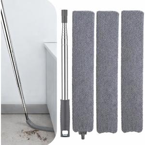Retractable Gap Dust Cleaner with Extension Pole, Cleaning Tools with 3 Microfiber Dusting Cloths, Extendable Long Handle Duster for Cleaning Under Refrigerator Furniture Appliance (Gray)