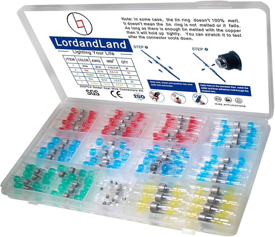 200PCS Solder Seal Wire Connectors Kit, Waterproof Solderless Heat Shrink Butt Terminal - Solder Sleeve Insulated Wire Connectors for Marine Automotive Boat Truck Wire Joint