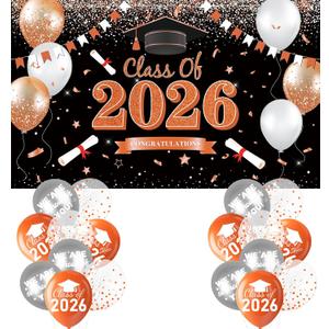 Black and Orange Class of 2026 Banner, Large Congratulations Banner Backdrop, Graduation Party Decorations 2026 for Indoor, Outdoor, High school, College Congrats Grad Celebrations Supplies