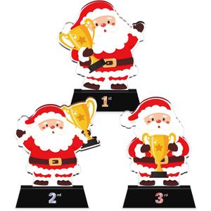 3 Pcs Christmas Contest Trophy Set Acrylic 1st 2nd 3rd 5.9'' Funny Trophies Gingerbread House Man Cookie Santa Snowman Decorating Kit Party Award for Xmas