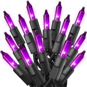 PREXTEX Purple Lights (20 Feet, 100 Bulbs) - Halloween Party Decorations and Christmas Lights with Black Wire - Holiday Decorations Indoor or Outdoor String Twinkle Lighting