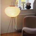 White Paper Floor Lamp,Japanese Lantern Floor LampHandmade Paper Lamp Body Rice Paper Floor Lamp with Chrome Nightstand Desk Lamp for Bedroom Living Room Kid's Office Environmental Soft Lig, Round (47.2*17.7inch)