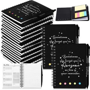 24 Set Employee Christmas Gifts Bulk for Coworkers Team Staff Thank You Gifts Inspirational A6 Spiral Notebook Planner with Sticky Note Ballpoint Pen for Office Teacher Adult (Black)