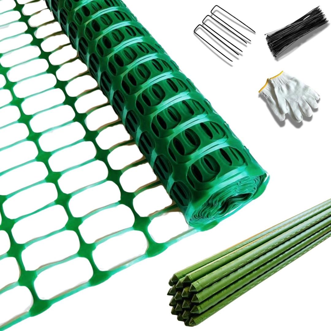 PotatoLife Plastic Fence Extra Strength with Stakes, 23.6'' x 100' Roll (Green, 23.6'' x 100')