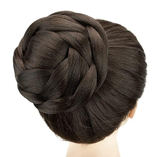 IMISSU Large Size Dancer Braided Chignon Hair Cover Donut Hairpieces Scrunchie Hair Bun Wig Updo on Wedding Party (M3 Chocolate Brown)