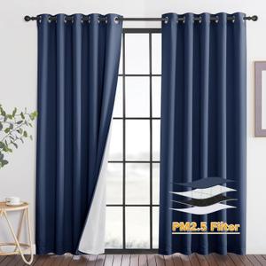 RYB HOME Dustproof Curtains for Large Window, Soundproof Thermal Insulated Blackout Curtains for Sliding Glass Door Furance Office Dorm Bedroom Living Room, Navy Blue, W62 x L84 inch, 2 Panels