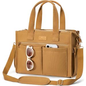 Canvas Tote Bag for Women, 15-Pockets Work Laptop Tote Purse Large Crossbody Nurse Teacher Bible Bag for School Travel Daily | with Strap & Zipper, Multi Compartment, Stand Upright Stably, College Shoulder Bag, Clinical Nursing Bag, Mothers Day Gifts