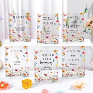 Vercraft Wildflowers Baby in Bloom Table Decorations Take One Sign Thank You Acrylic Sign Centerpieces with Stand 5 x 7" Wedding Birthday Party Decorations for Guests Gifts