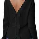 SOLY HUX Women's Sweaters Lace Bow Back Long Sleeve V Neck Pullover Casual Jumper Tops (Large, Pure Black)