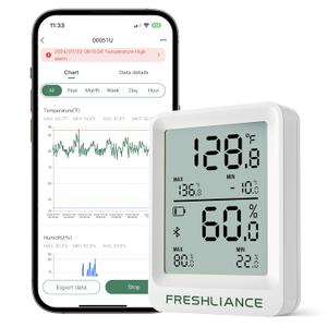 Freshliance Bluetooth Temperature Humidity Data Logger Recorder, Refrigerator Freezer Thermometer Hygrometer, Digital Remotely Temperature Humidity Monitor with Smart APP Data Analysis, BlueTag TH20 (1 PACK)