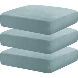 MAXIJIN Velvet Stretch Cushion Covers Fitted Couch Cushion Slipcovers Sofa Seat Cushion Covers for Individual Cushions with Elastic Bottom (3 Piece Sofa Seat Slipcovers, Dusty Blue)
