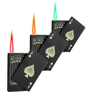 3 Pack Jet Torch Lighter Ace Card Lighters Green Flame Refillable Butane Lighters Ace of Spades Cool Lighter Adjustable Windproof Poker Lighter (Without Gas)