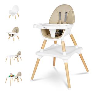 GoFirst 6 in 1 Baby High Chair, Convertible Wooden High Chairs for Babies and Toddlers, Infant Dining Booster Seat, Building Block Table/Baby Highchair 4-Position Removable Baby Feeding Chair