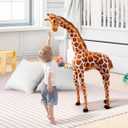 47" Large Giraffe Stuffed Animal Set, Giant Giraffe Plush Toys with Birds, Leaves, Basket, Tall Giraffe Toy Standing Lifelike, Gift for Kids Nursery Baby Shower Party