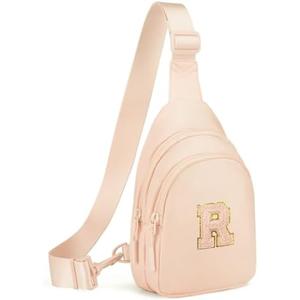 Viverte Small Initial Sling Bag Crossbody Bag Fanny Pack for Girls Women Cute Chest Bag Cross Body Bag Personalized Birthday Gifts for Her Trendy Preppy Stuff Cool Stuff for Girls (Coral Pink-R)